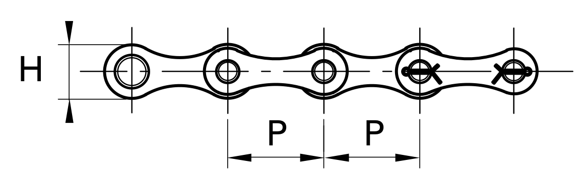 Chiaravalli CRT Transport Chain 1.1400 B (Solid Coupling Pins) — dimension drawing (1 of 2)