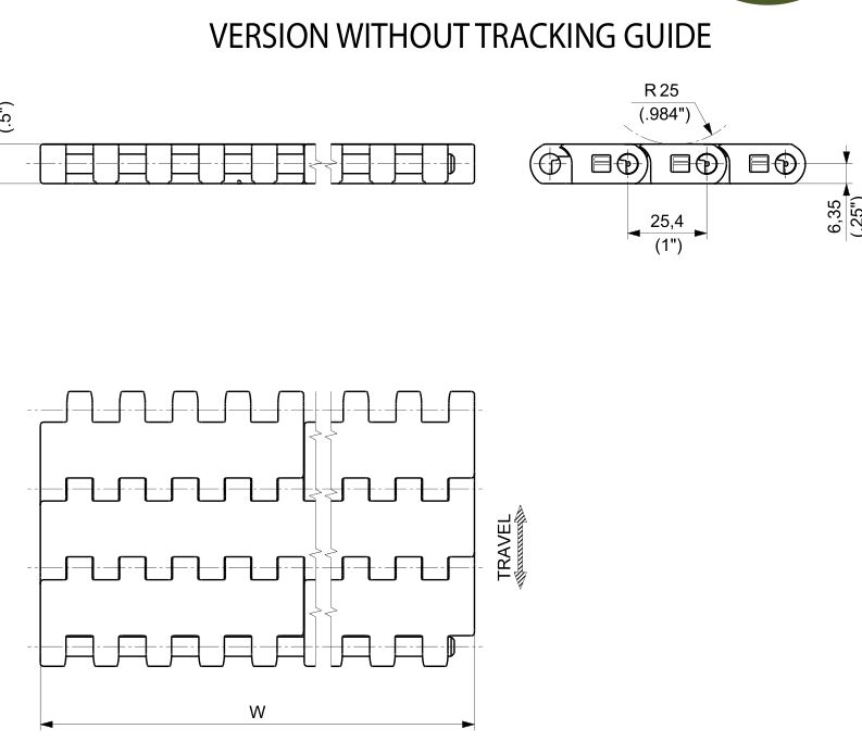 D2K USPM Series dimension drawing (without tracking guide) — Regina Conveyor Catalogue p235
