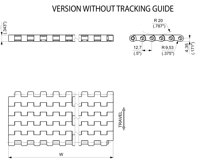 EF 610 Series dimension drawing (without tracking guide) — Regina Conveyor Catalogue p173
