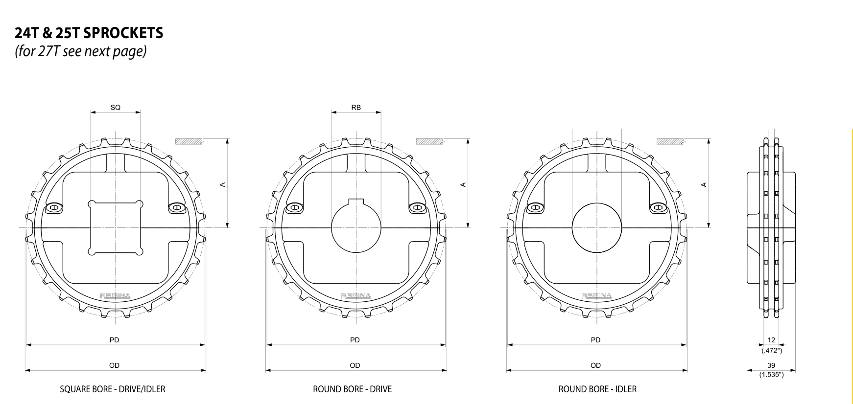 Moulded Split Drive and Idler Sprockets — 7300 Series dimension drawing — Regina Conveyor Catalogue p229