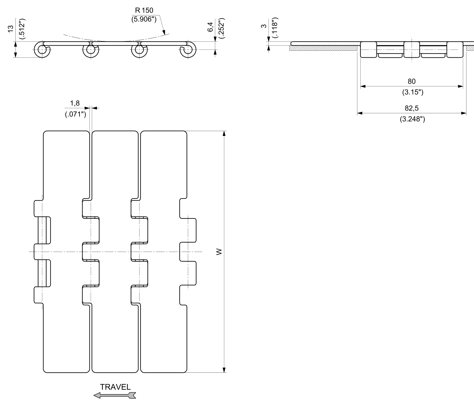 SS 2815-4 Series dimension drawing — Regina Conveyor Catalogue p32