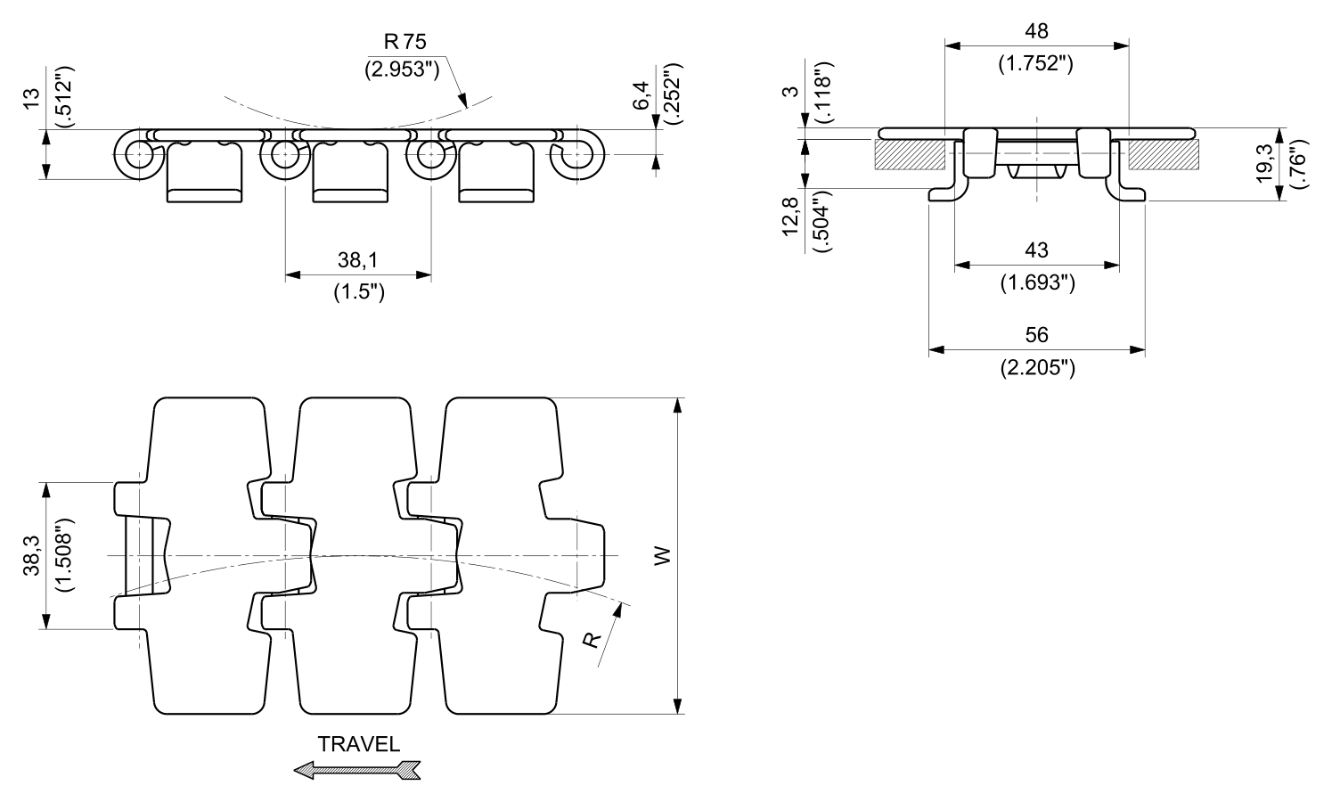 SS 982T Series dimension drawing — Regina Conveyor Catalogue p42