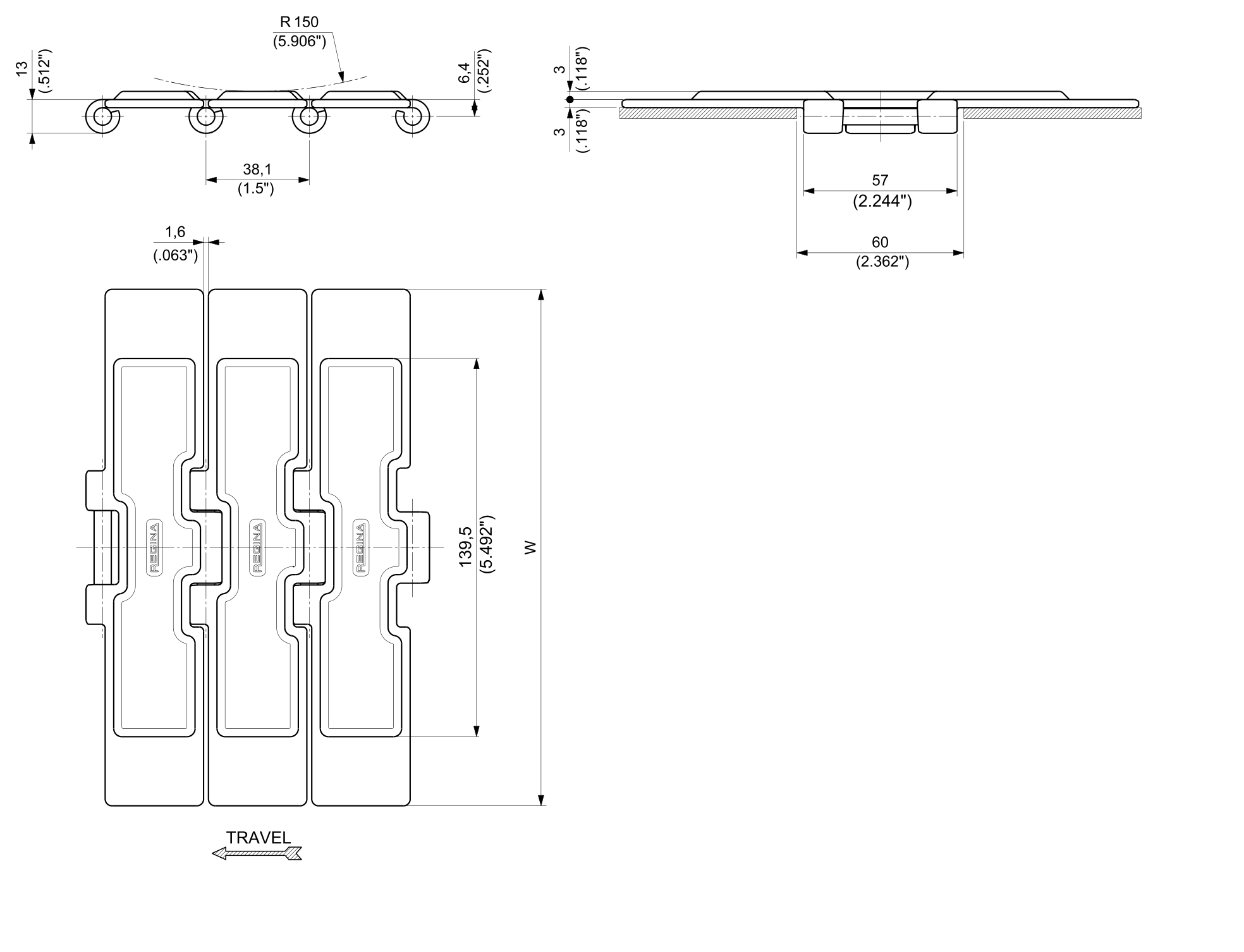 PHDG 9157 Series dimension drawing — Regina Conveyor Catalogue p46