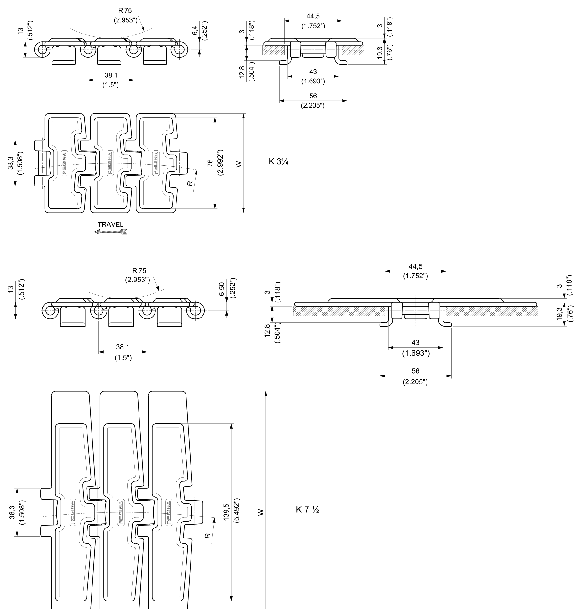 PHDG 981T Series dimension drawing — Regina Conveyor Catalogue p47