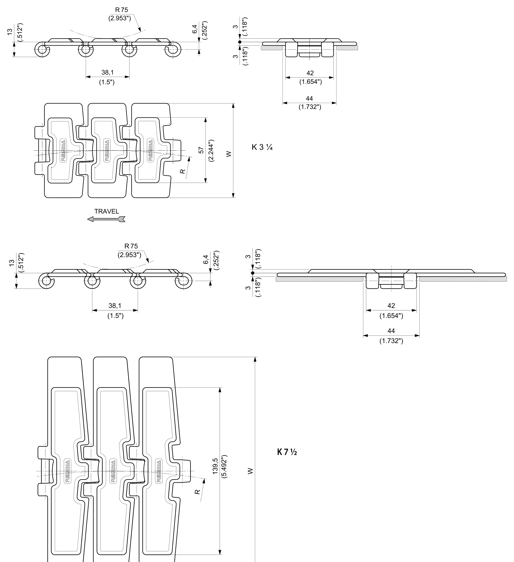 PHDG 981M Series dimension drawing — Regina Conveyor Catalogue p48