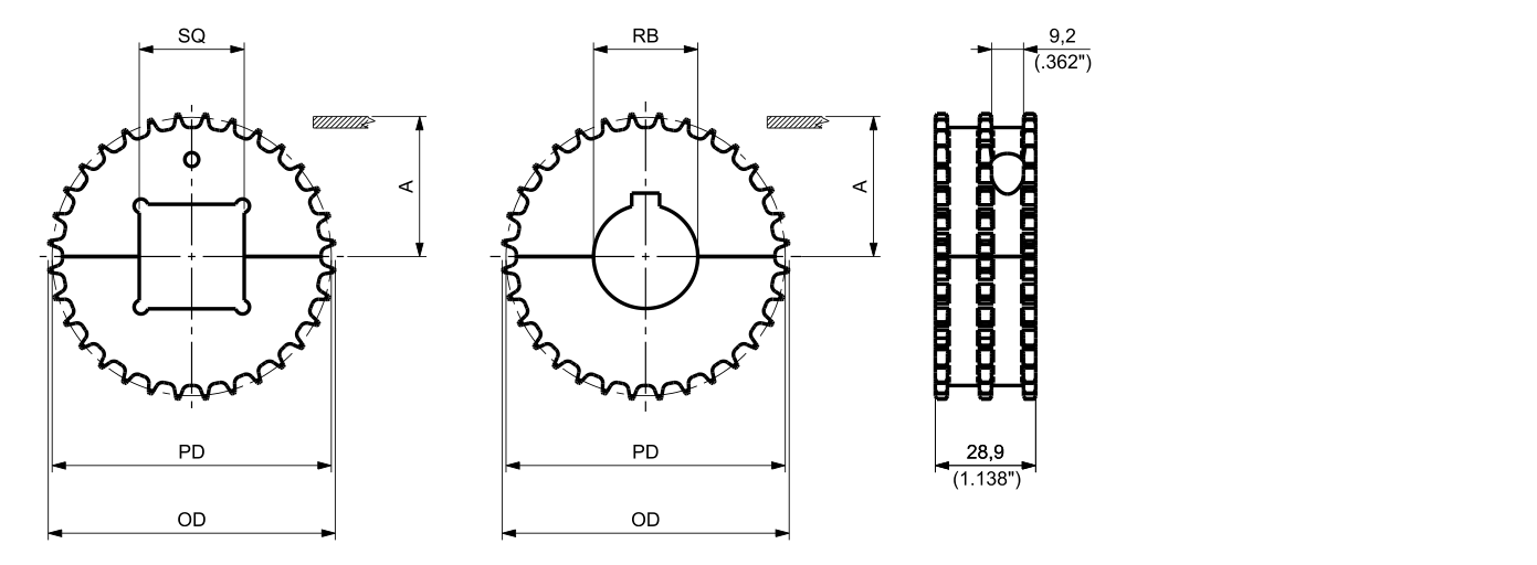 Machined Split Drive and Idler Sprockets — 8300 Series dimension drawing — Regina Conveyor Catalogue p165
