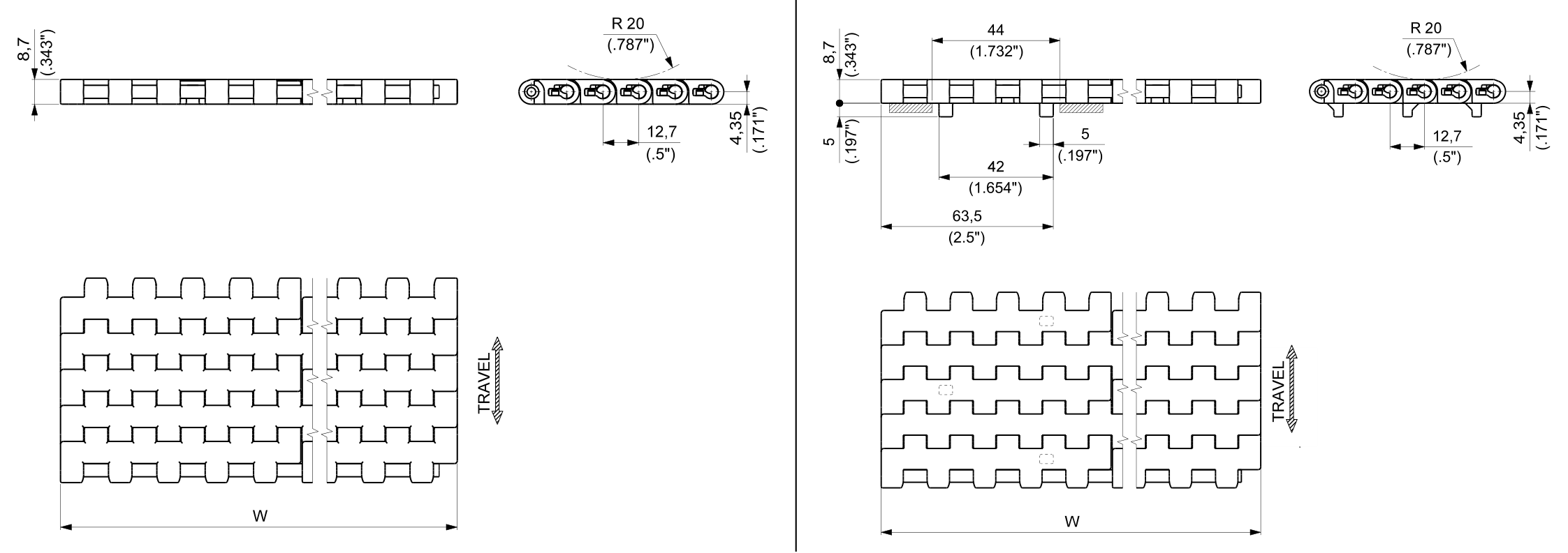 EF 600 Series dimension drawing — Regina Conveyor Catalogue p170