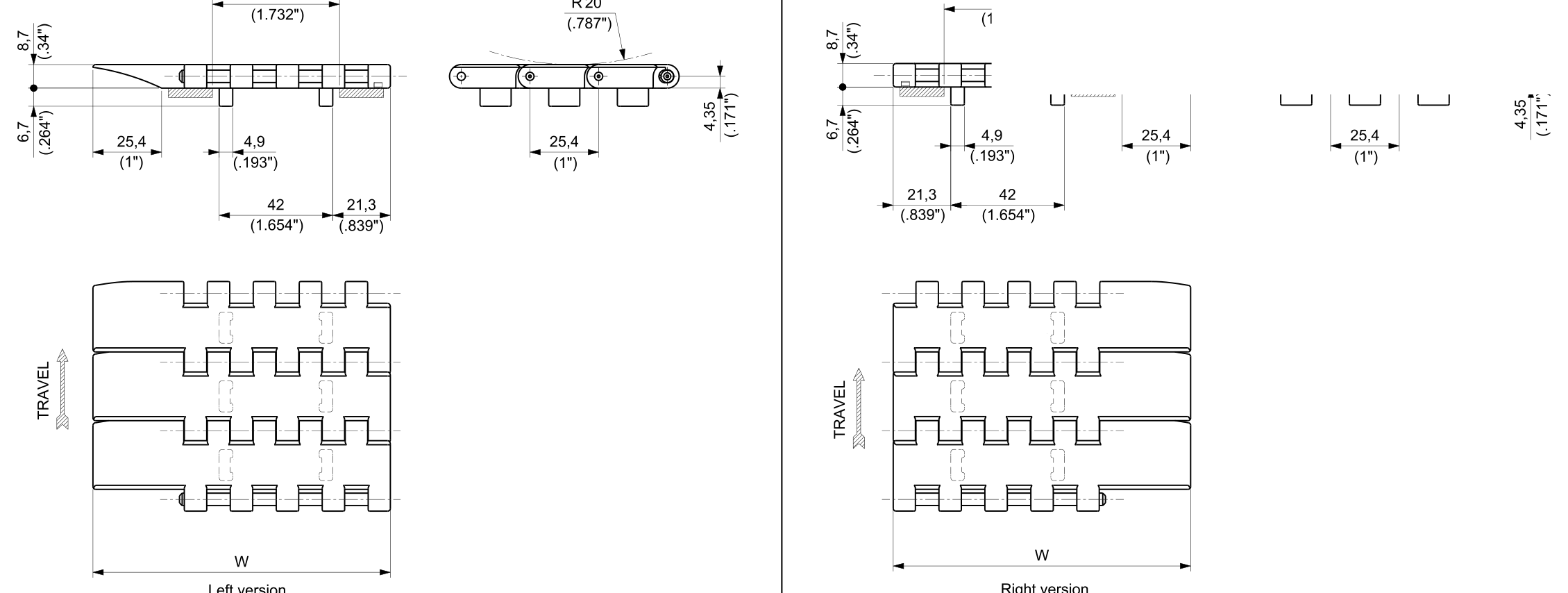 UP 1600G ATM Series dimension drawing — Regina Conveyor Catalogue p200