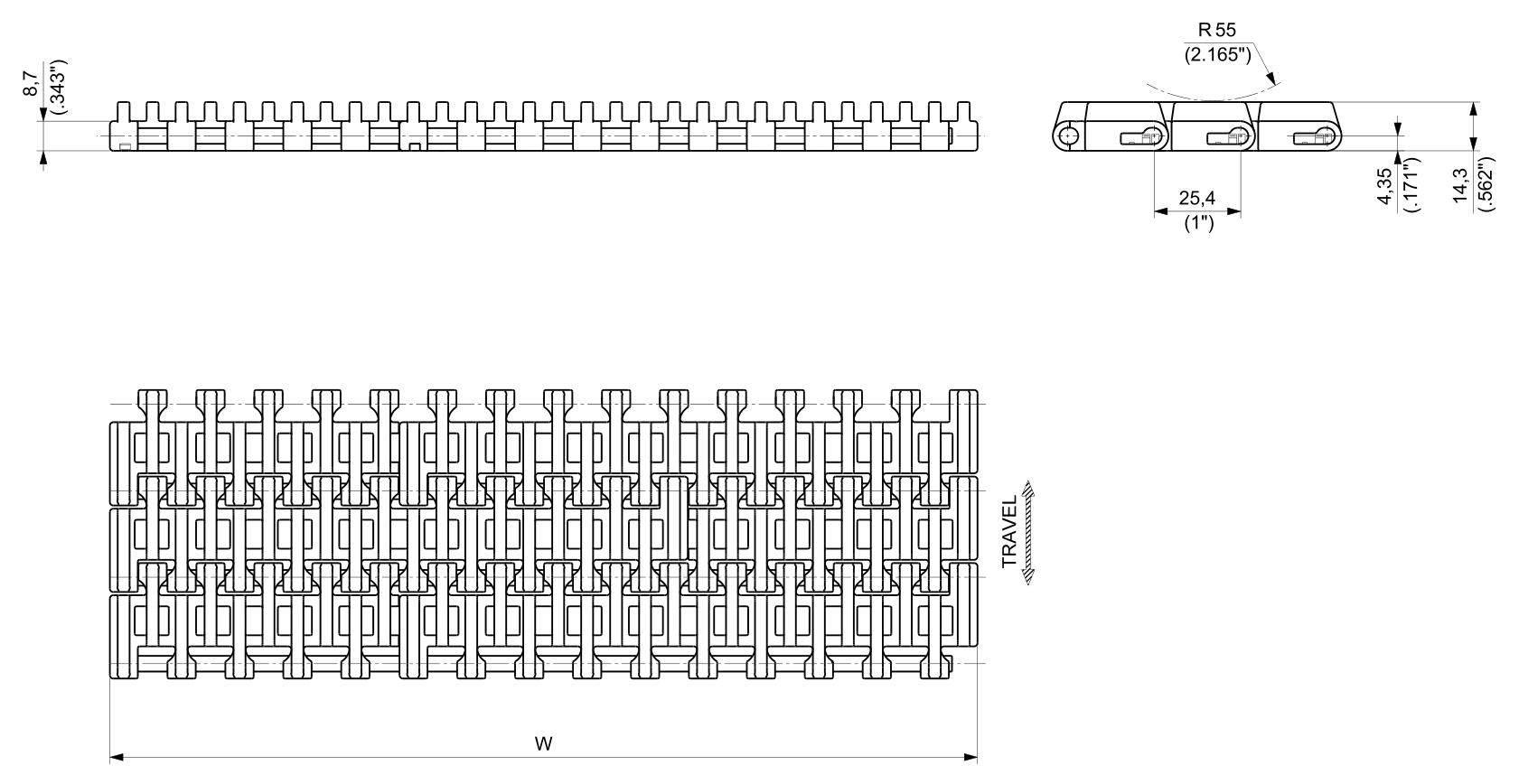 UP RR 1500 Series dimension drawing — Regina Conveyor Catalogue p207