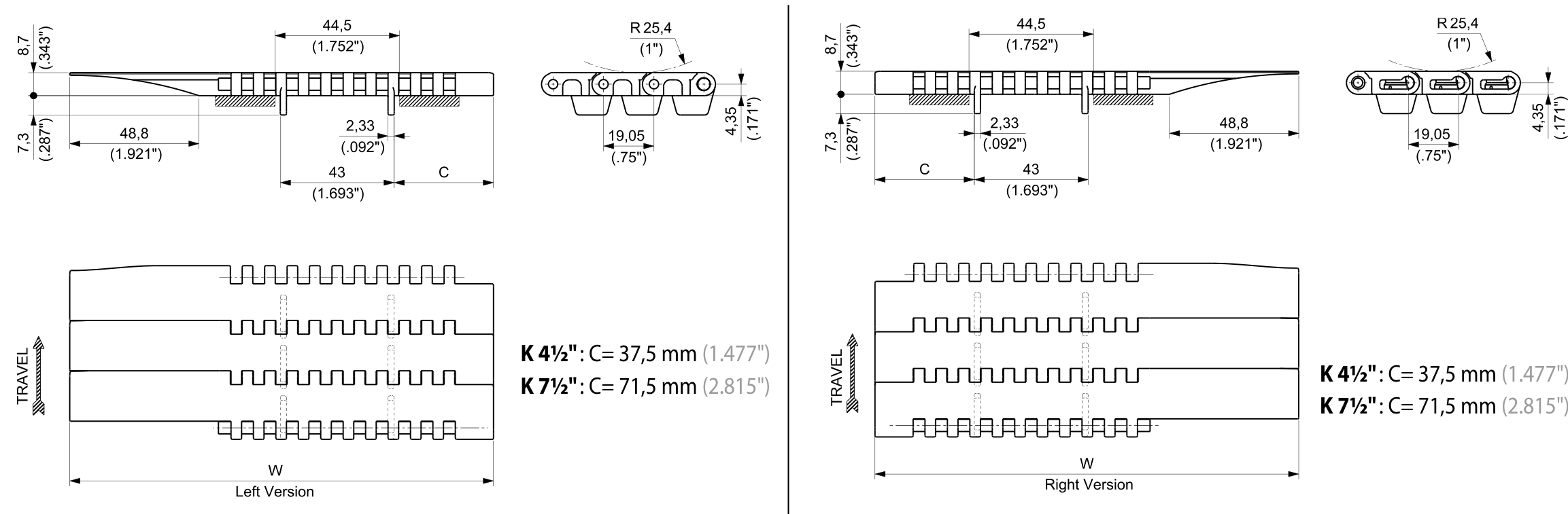 D2K 7300G ATM Series dimension drawing — Regina Conveyor Catalogue p226