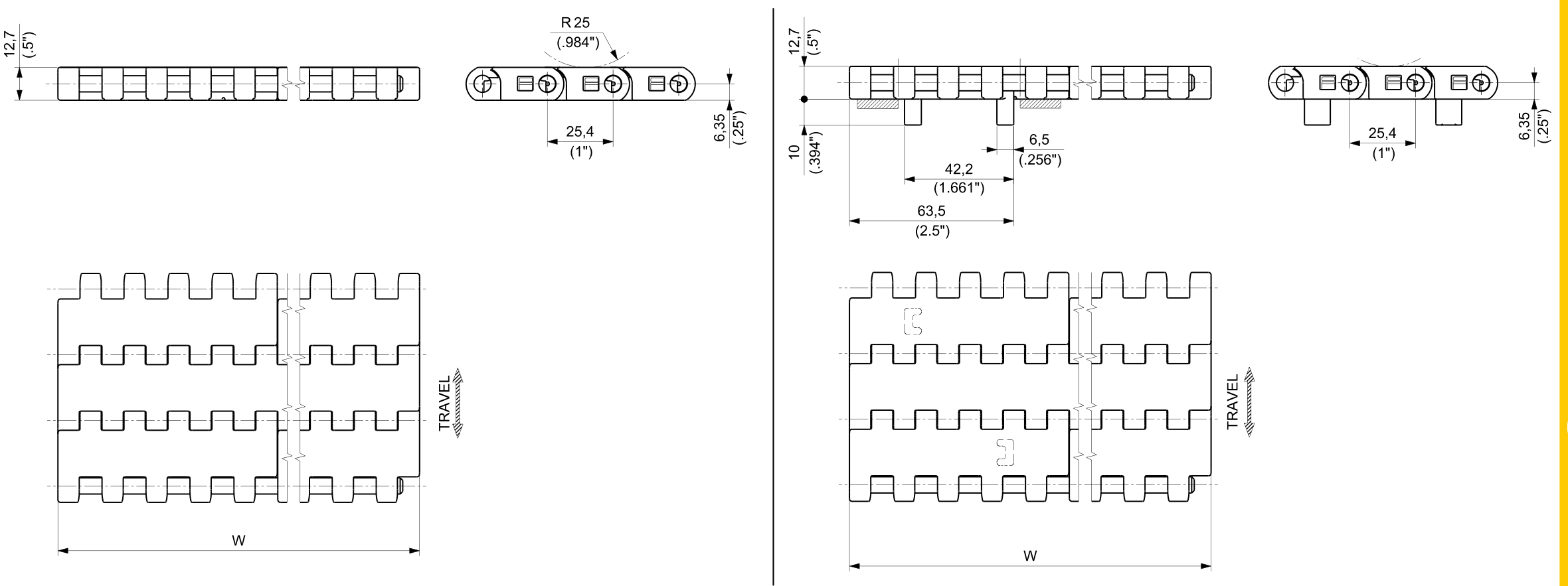 AR USPM Series dimension drawing — Regina Conveyor Catalogue p235