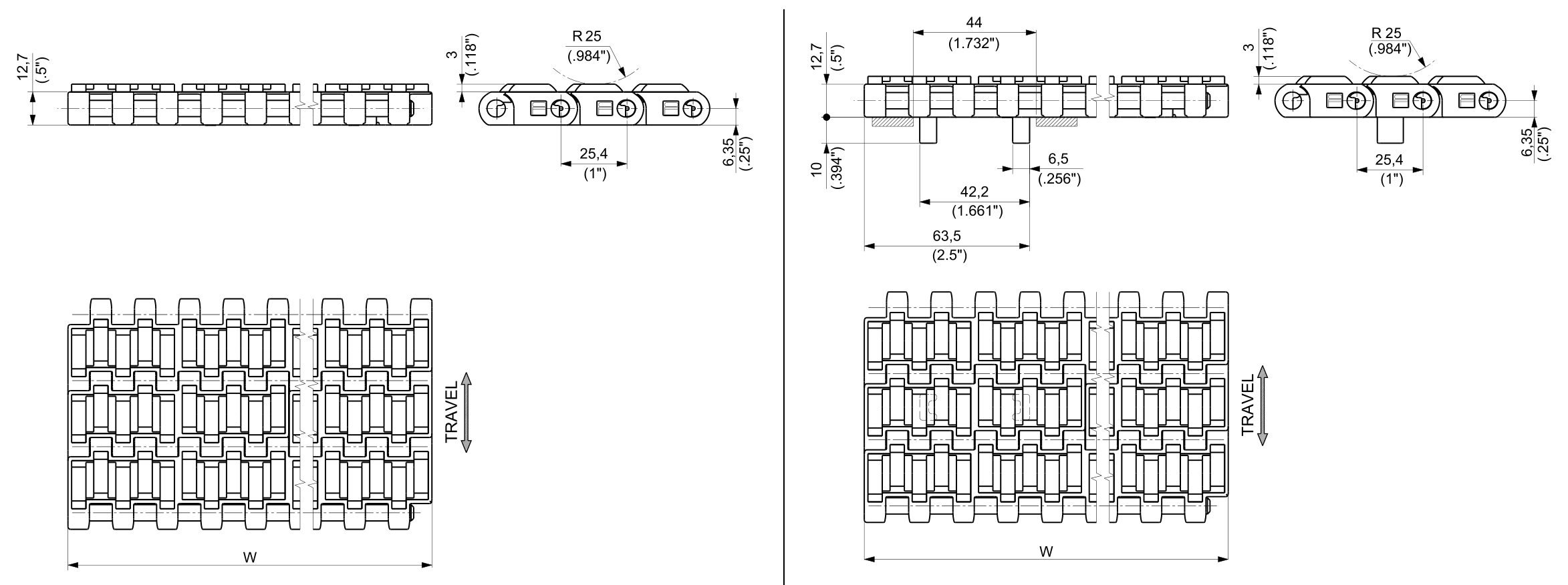 ULF HF USPM Series dimension drawing — Regina Conveyor Catalogue p238