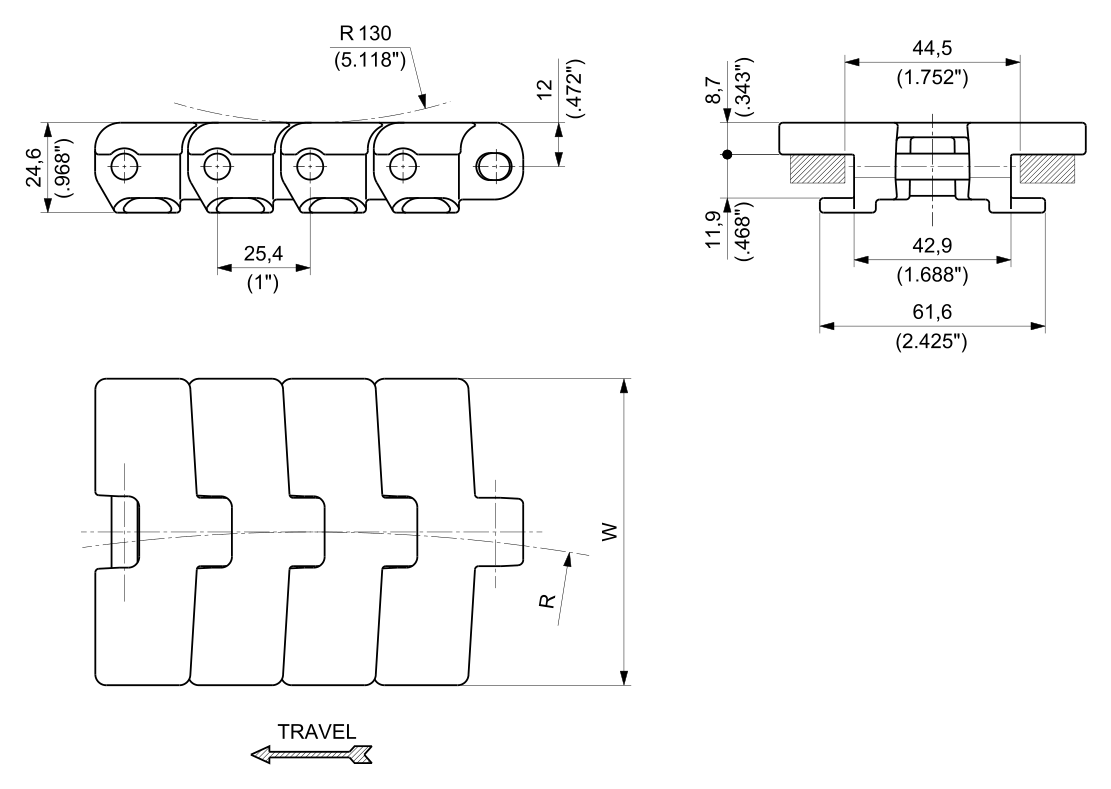 UP 783T Series dimension drawing — Regina Conveyor Catalogue p256