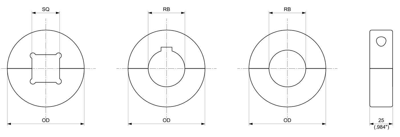 Machined Split Supporting Wheels — 2556 Series dimension drawing — Regina Conveyor Catalogue p271
