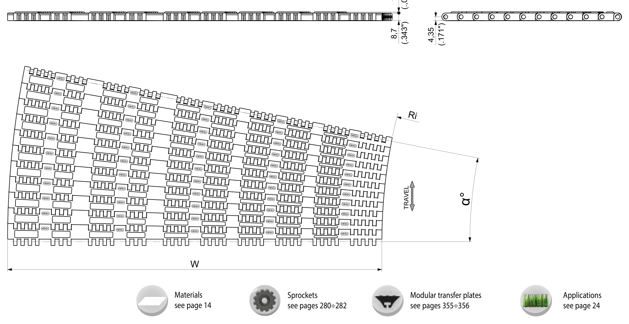 UP HF 4650 Series (Ri 1280 mm) dimension drawing — Regina Conveyor Catalogue p278