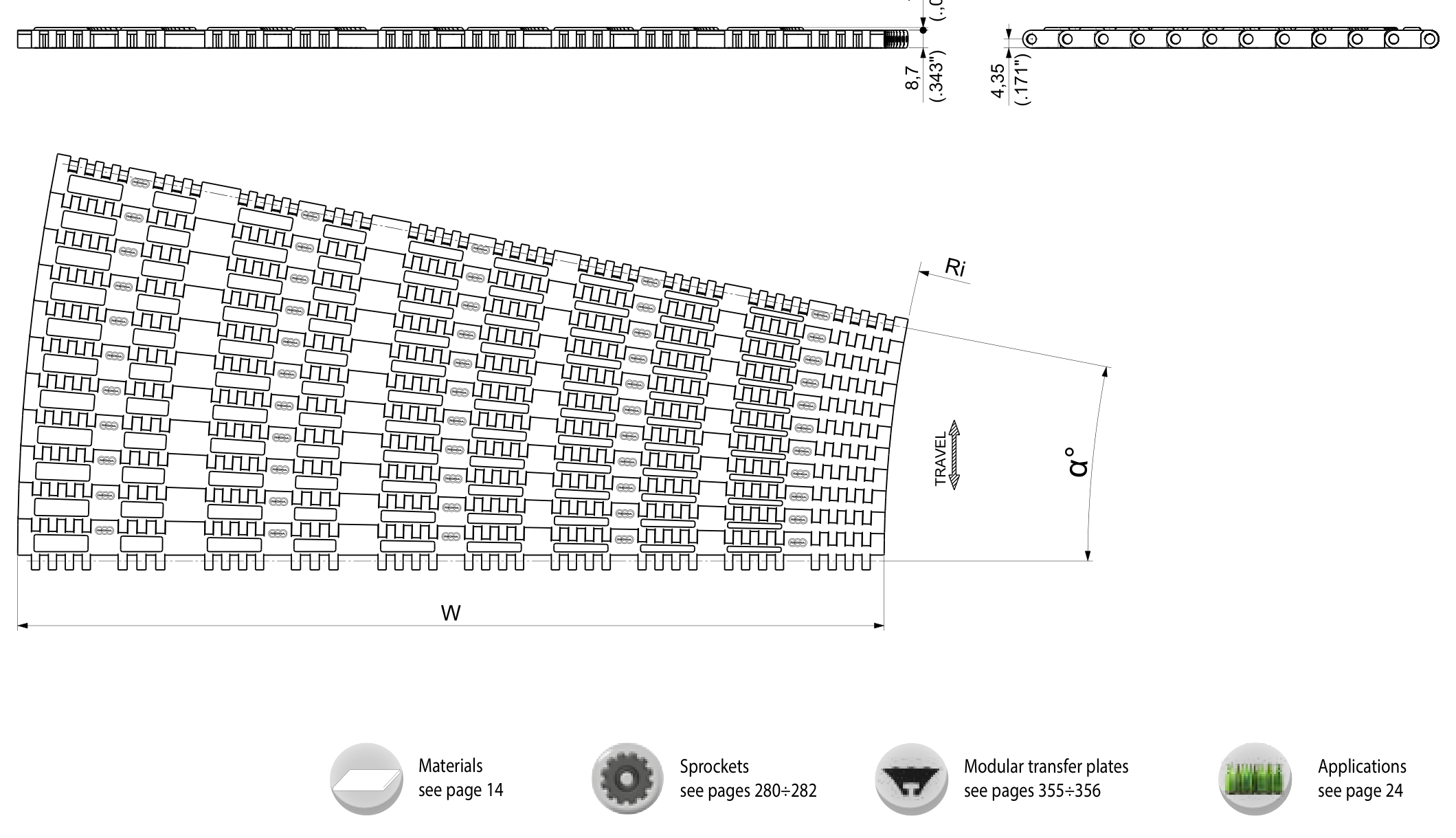 UP HF 4650 Series (Ri 1450 mm) dimension drawing — Regina Conveyor Catalogue p279
