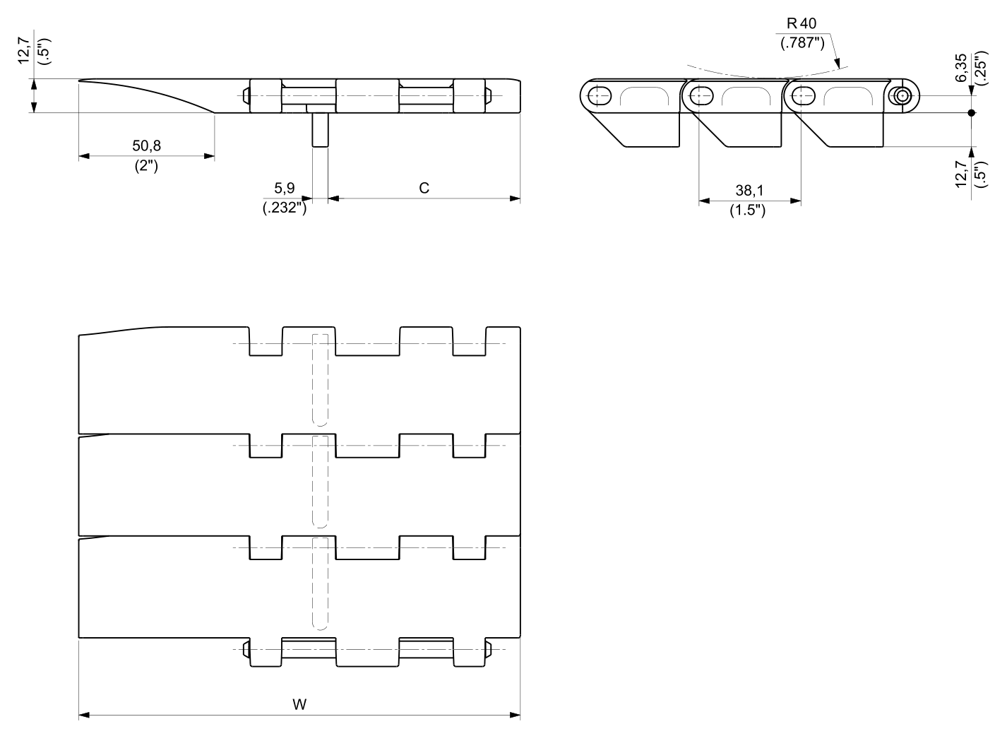 ULF UCCG ATM Series dimension drawing — Regina Conveyor Catalogue p296