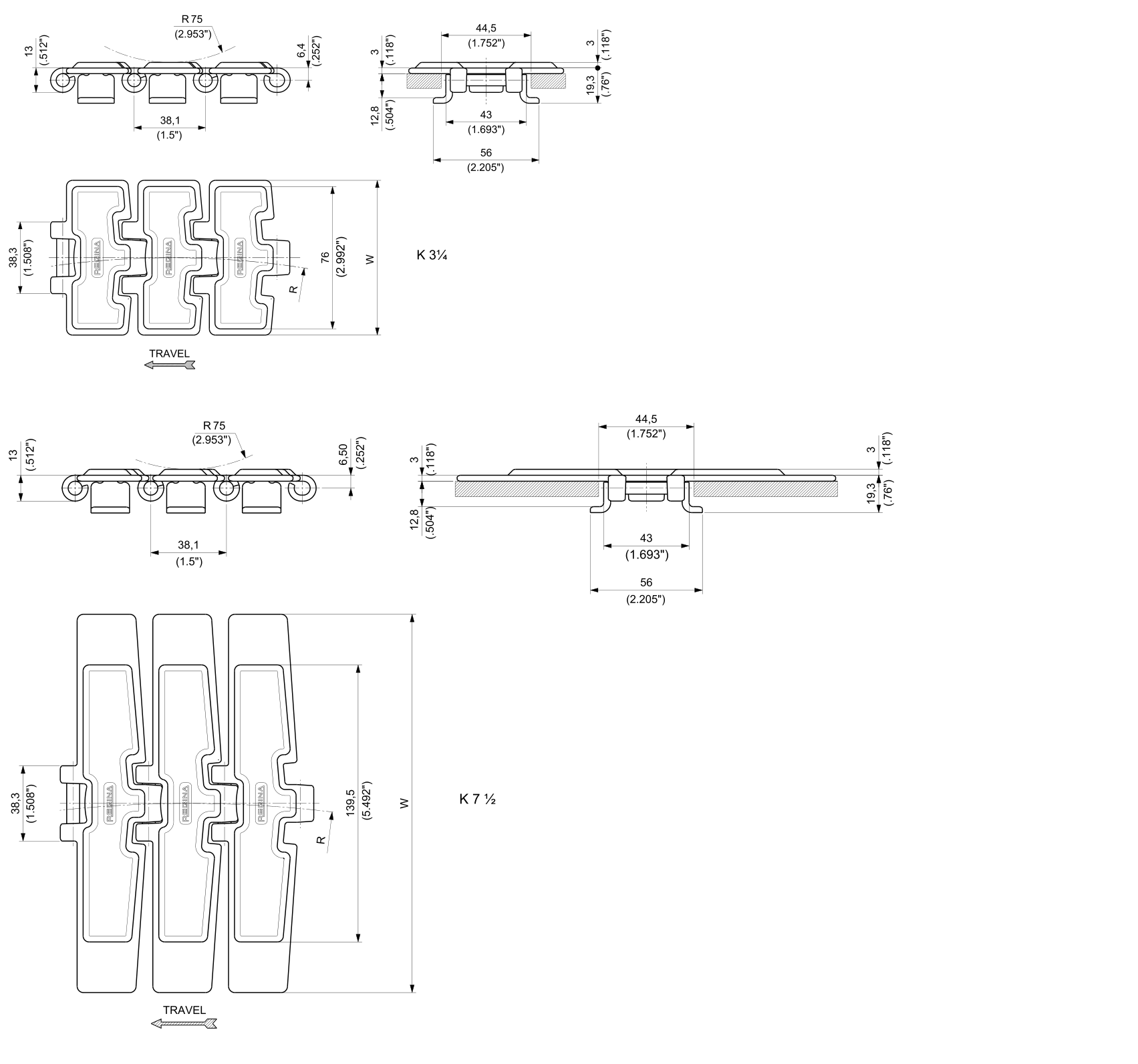 PHDG 981T Series dimension drawing — Regina Conveyor Catalogue p47