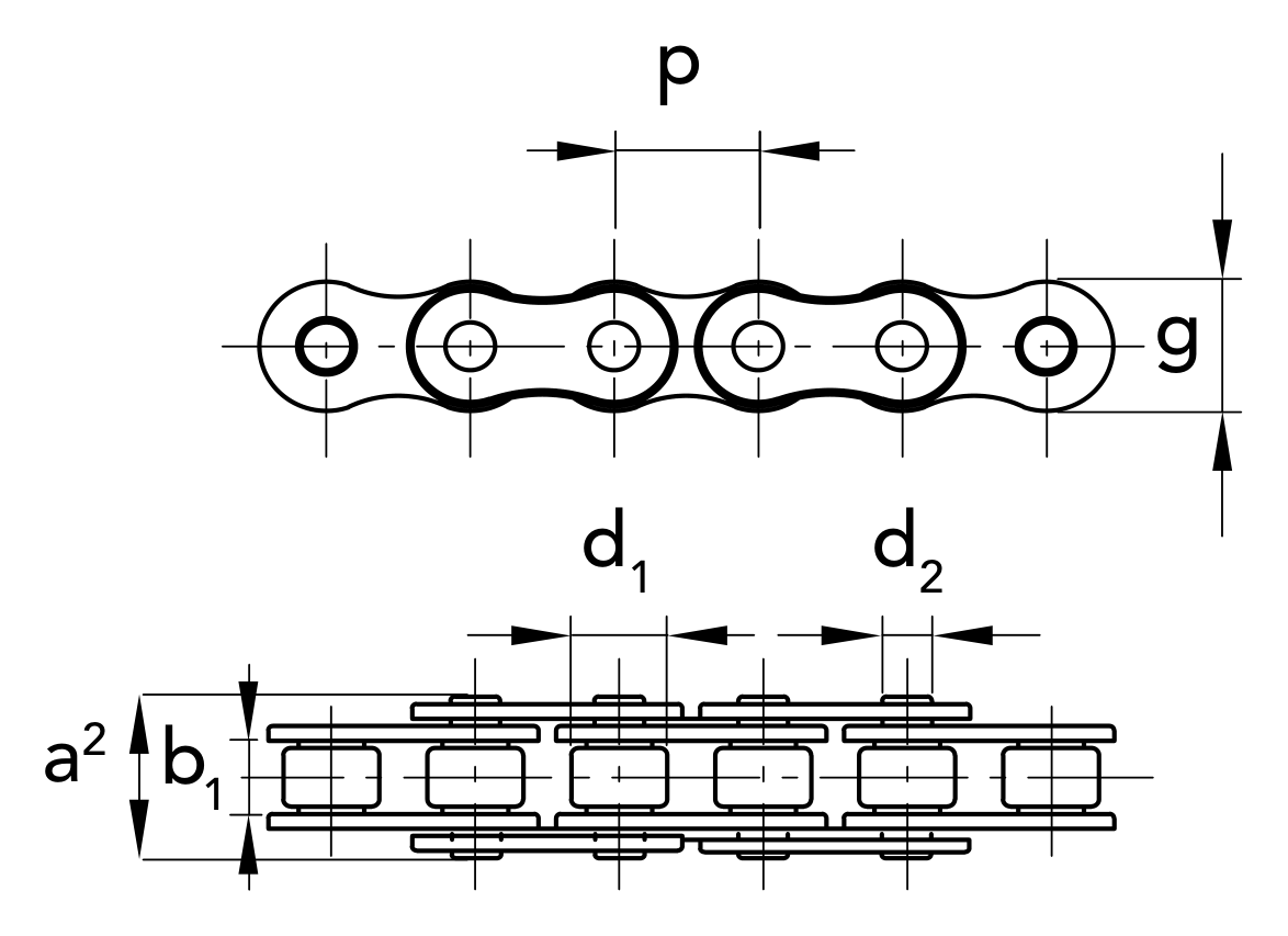 Chiaravalli QRC Nickel-Plated Roller Chain 08B-1 Simplex — 5 m Pack — dimension drawing