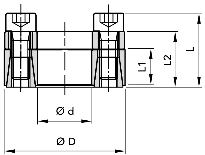Chiaravalli Locking Element RCK 45 (Not Self Centring) — dimension drawing