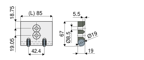 Tecom "Nose-over" Bar with Bearings — Part 1553 dimension drawing (L 85 mm) — Tecom catalogue p64