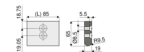 Tecom "Nose-over" Bar without Bearings — Part 1553 dimension drawing (L 85 mm) — Tecom catalogue p65