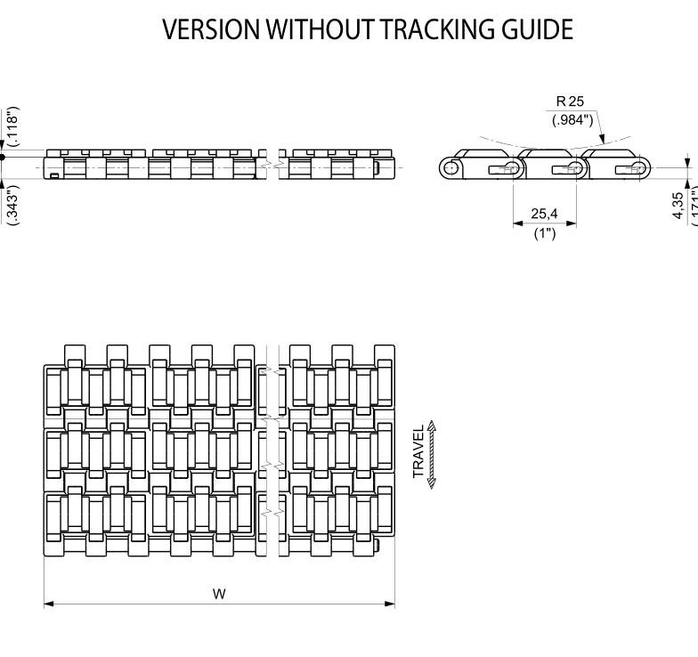 ULF HF 1600 Series dimension drawing (without tracking guide) — Regina Conveyor Catalogue p209