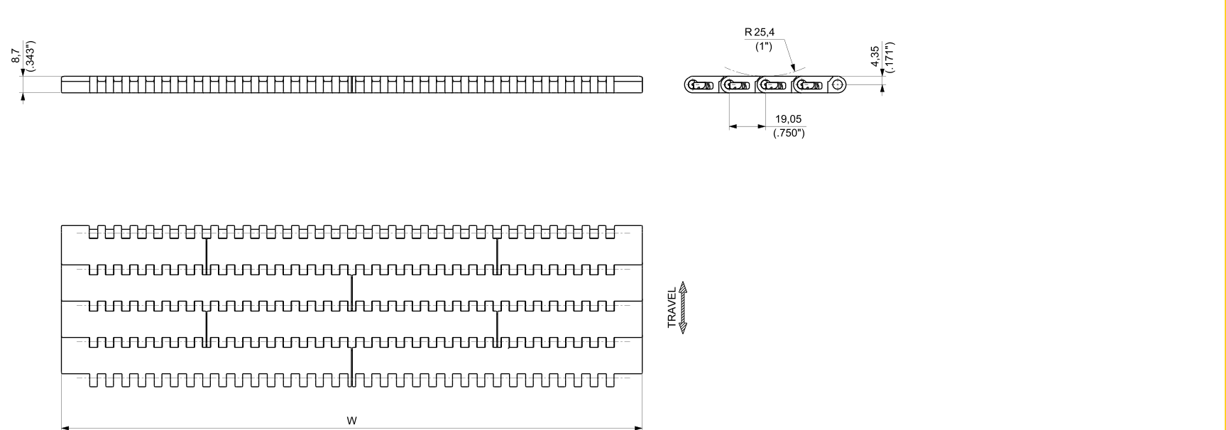 UP 7300 Series dimension drawing — Regina Conveyor Catalogue p225