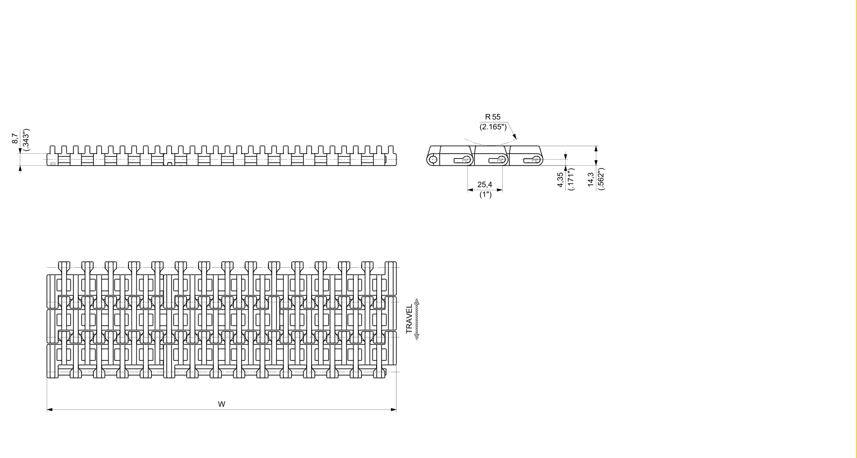 UP RR 1500 Series dimension drawing — Regina Conveyor Catalogue p207