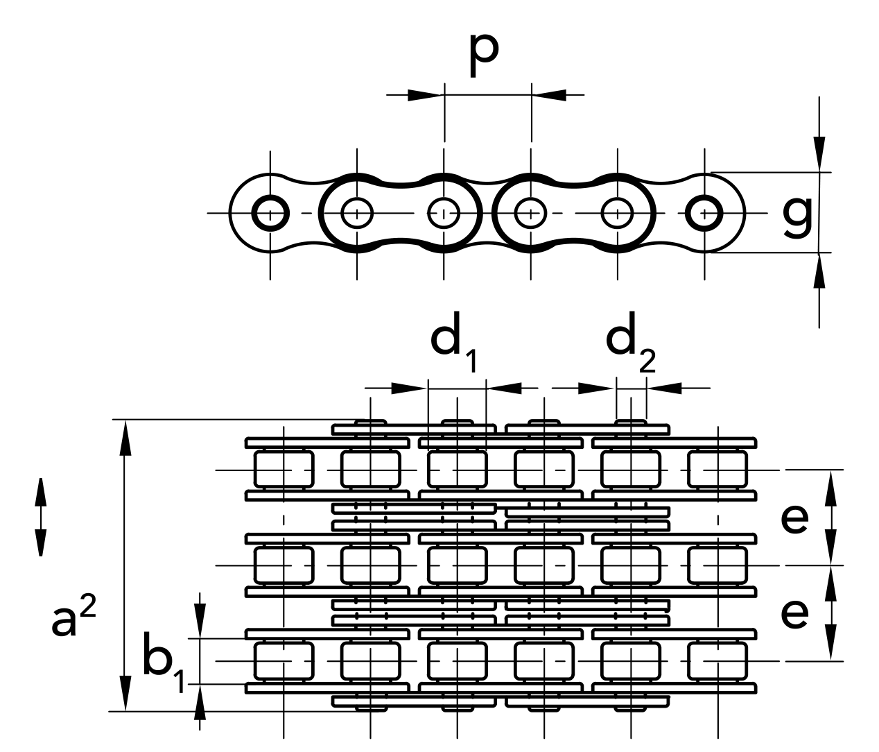 Chiaravalli XRC Roller Chain 16B-3 Triplex — dimension drawing