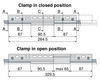 Part 1549 dimension drawing — clamp in closed and open position