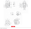 Chiaravalli CHM 025 worm gearbox — dimension drawing with output flange executions