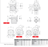 Chiaravalli CHM 075 worm gearbox — dimension drawing with output flange executions