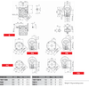 Chiaravalli CHM 090 worm gearbox — dimension drawing with output flange executions