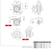 Chiaravalli CHM 150 worm gearbox — dimension drawing with output flange executions