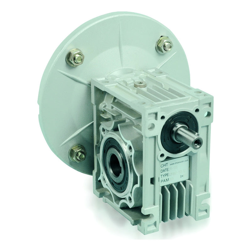 Chiaravalli CHME 075 worm gearbox with a motor flange and a free input shaft end on the opposite side