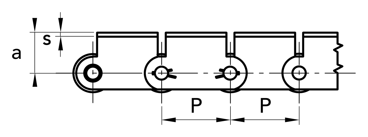 Chiaravalli CRT Transport Chain 1.1205 A1-01 (Solid Coupling Pins with Attachments) — dimension drawing (1 of 2)