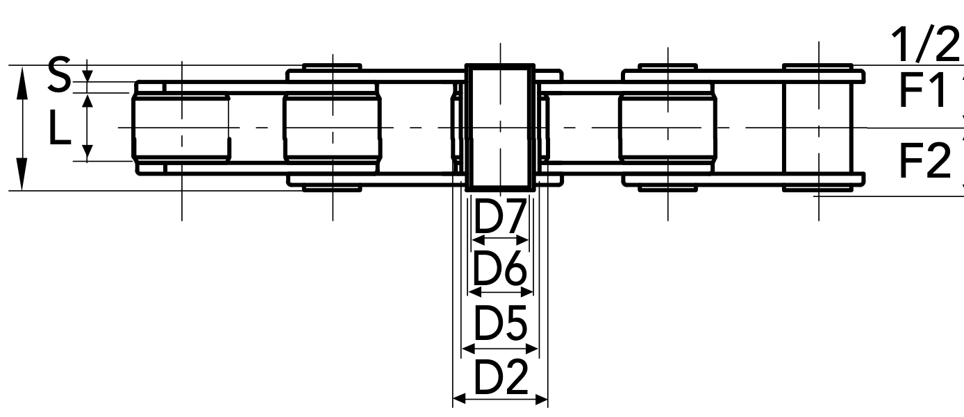 Chiaravalli CRT Transport Chain 1.1260 Z (Galvanized Bolts Drilled) — dimension drawing (2 of 2)