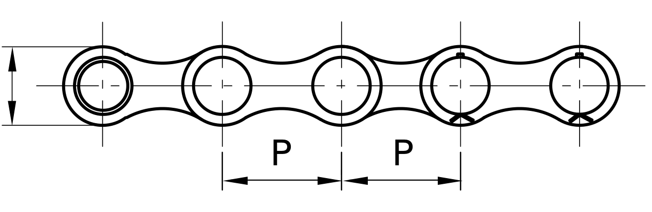 Chiaravalli CRT Transport Chain 1.3521 Z (Galvanized Pins & Projections) — dimension drawing (1 of 2)