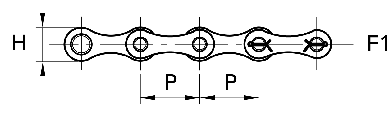 Chiaravalli CRT Transport Chain 1.1400 B (Solid Coupling Pins) — dimension drawing (1 of 2)