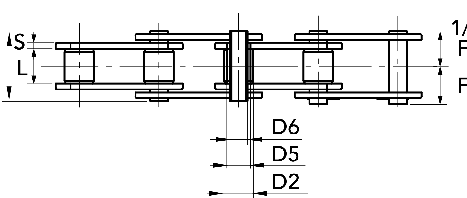 Chiaravalli CRT Transport Chain 1.1400 B (Solid Coupling Pins) — dimension drawing (2 of 2)