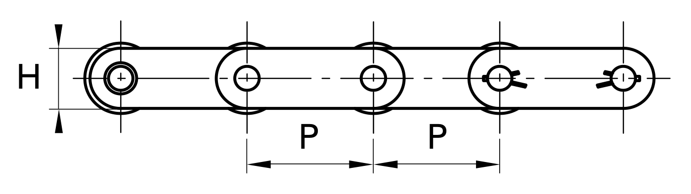 Chiaravalli CRT Transport Chain 1.1205 (Solid Coupling Pins) — dimension drawing (1 of 2)