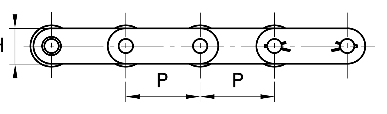 Chiaravalli CRT Transport Chain 1.1400 (Solid Coupling Pins) — dimension drawing (1 of 2)