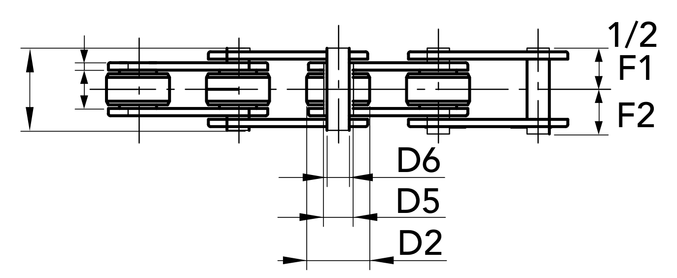 Chiaravalli CRT Transport Chain 1.1205 (Solid Coupling Pins) — dimension drawing (2 of 2)