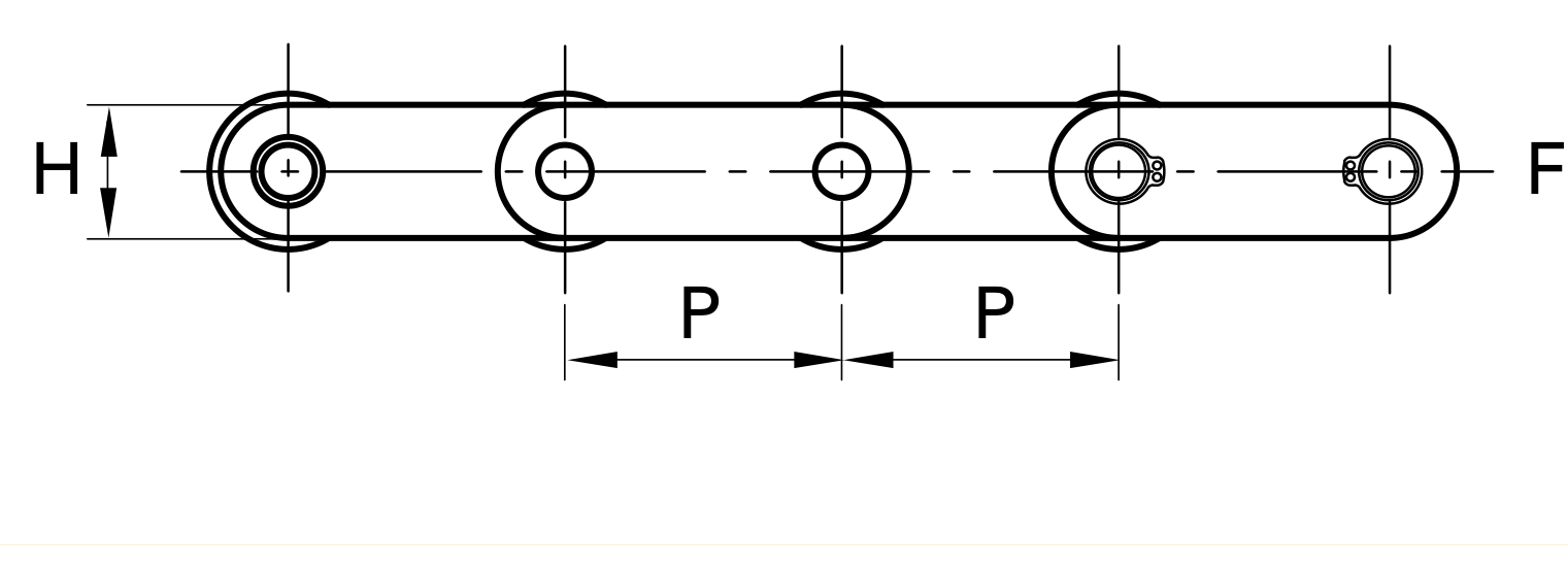 Chiaravalli CRT Transport Chain 1.2500 (Stud Pierced) — dimension drawing (1 of 2)