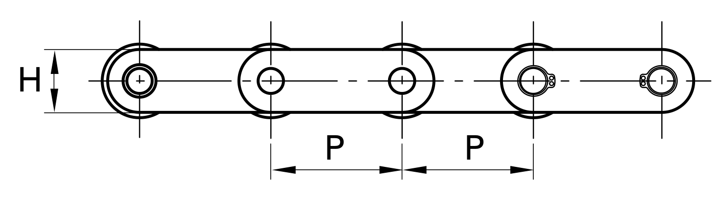 Chiaravalli CRT Transport Chain 1.2500 (Stud Pierced) — dimension drawing (1 of 2)