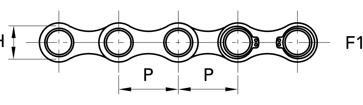 Chiaravalli CRT Transport Chain 1.3520 Z (Stud Pierced) — dimension drawing (1 of 2)