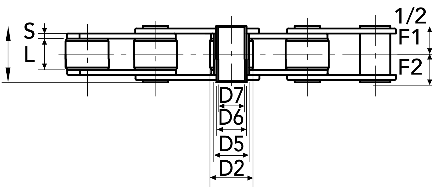 Chiaravalli CRT Transport Chain 1.3520 R (Stud Pierced) — dimension drawing (2 of 2)