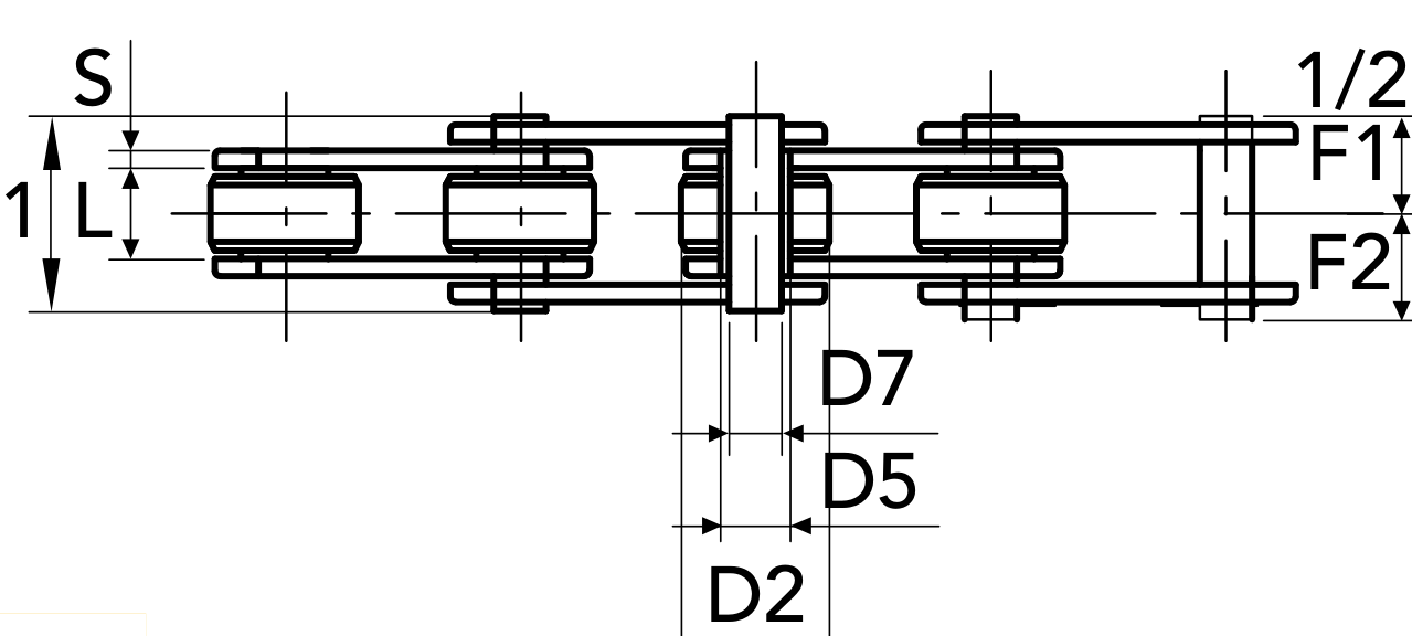 Chiaravalli CRT Transport Chain 1.2250 SS (Stud Pierced) — dimension drawing (2 of 2)