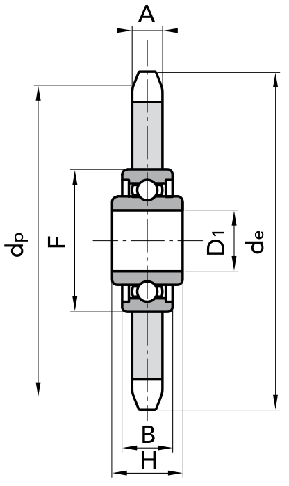 Chiaravalli Idler Sprocket with Economic Bearing — dimension drawing